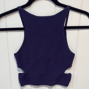 Women's Ribbed purple and blue Tank Top stretchy cropped and side cut outs S